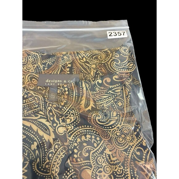 VTG Lane Bryant Designs & Co 22/24 Button Up Black Gold Paisley Tunic Sheer Top - Picture 11 of 11